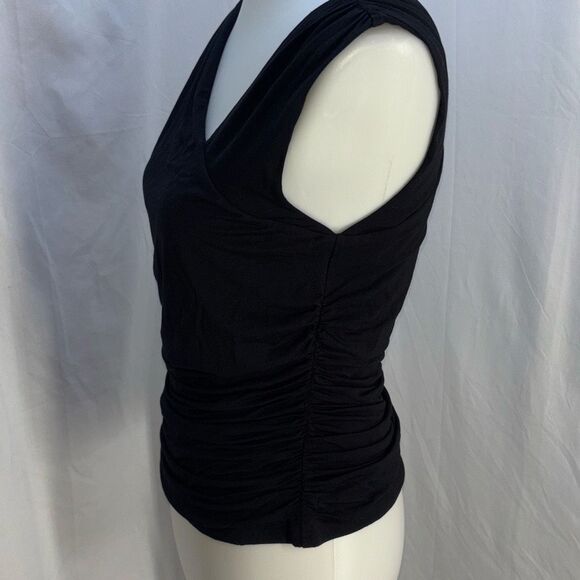 NWT Rails Jaden black asymmetrical top shirt Sz M ruched offset V neck - Picture 3 of 6